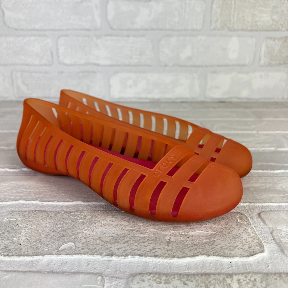 Crocs Adrina II Women 7 Orange Jelly Flats Sandals Casual Summer Vacation Travel
